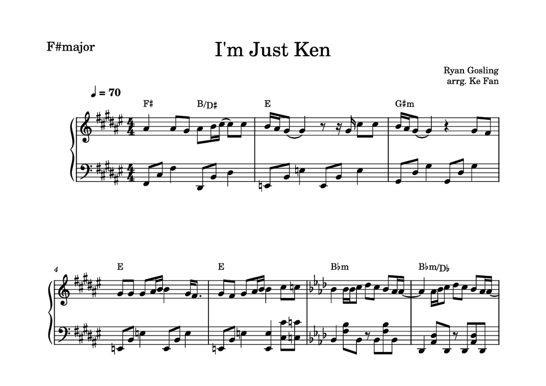 I'm Just Ken by Ryan Gosling Sheet Music for Easy Piano (arr