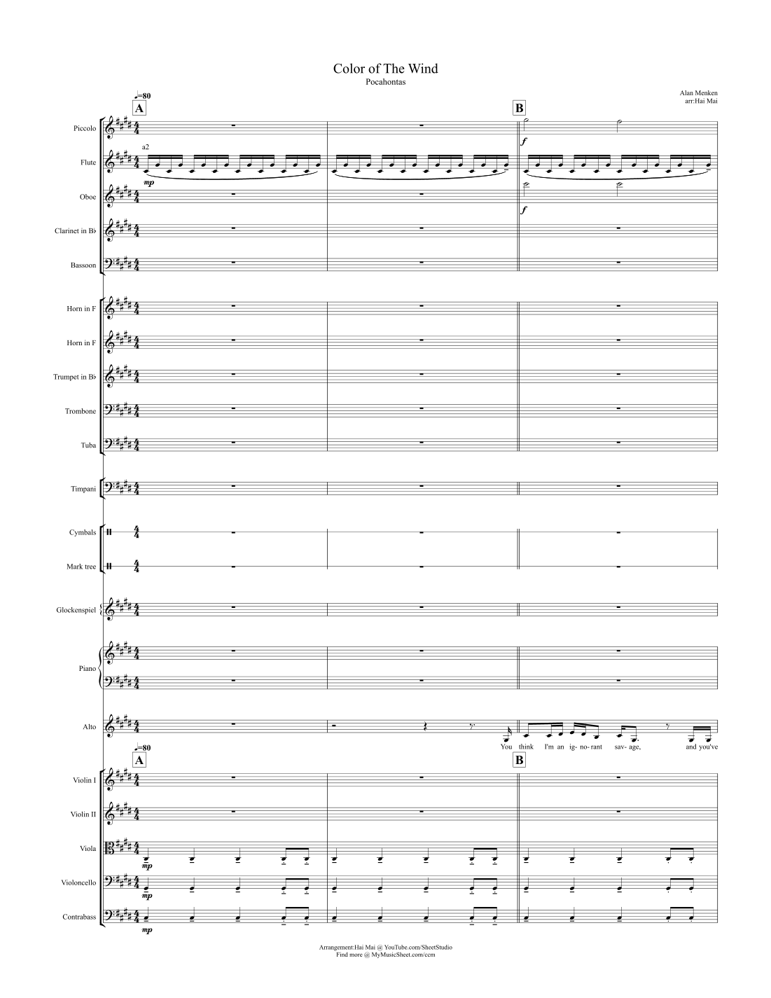 Colors Of The Wind (arr. Hai Mai) by Vanessa Williams Full Orchestra