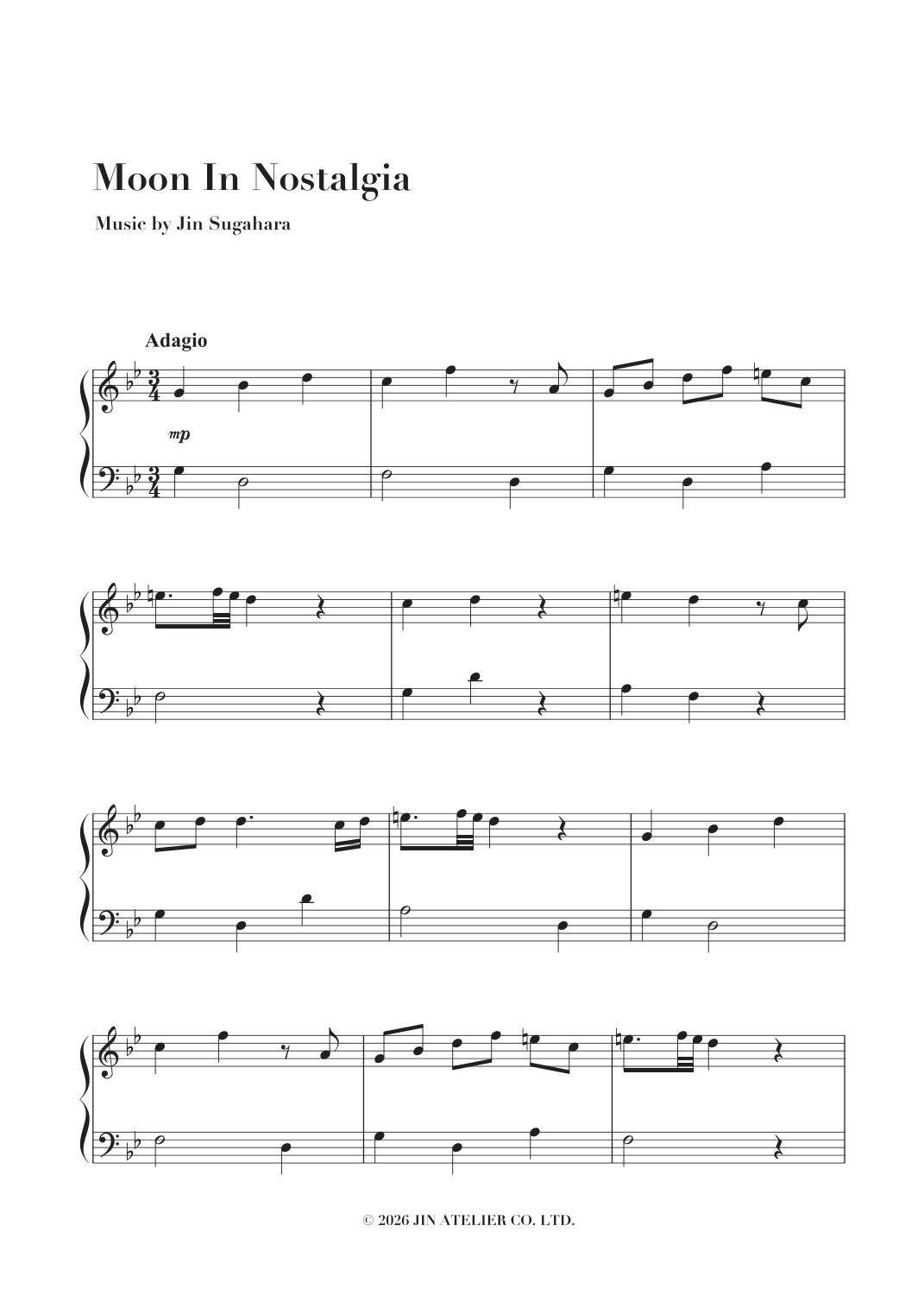 Moon In Nostalgia by Jin Sugahara Sheet Music for Easy Piano at Sheet ...