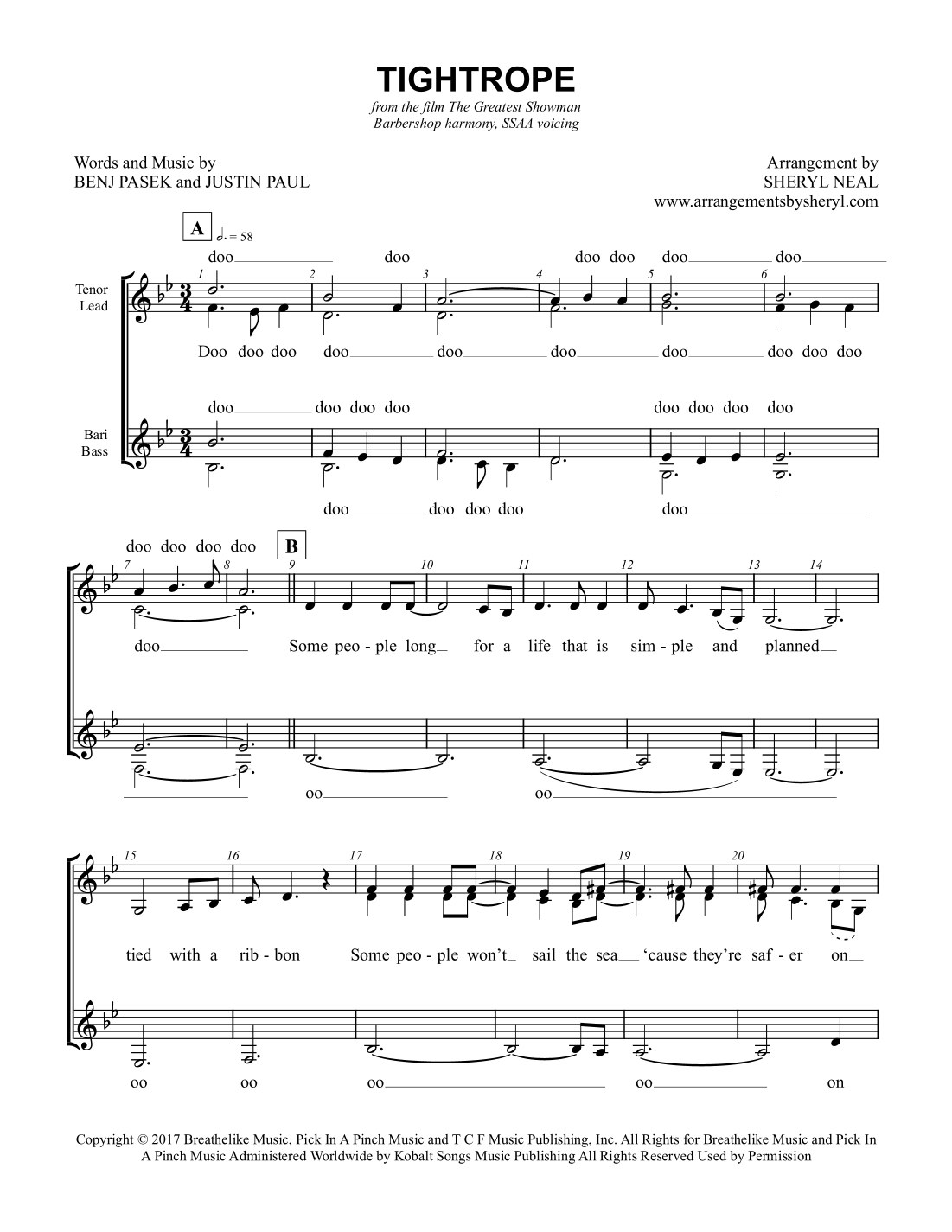 Tightrope (arr. Sheryl Neal) by Michelle Williams Sheet Music for