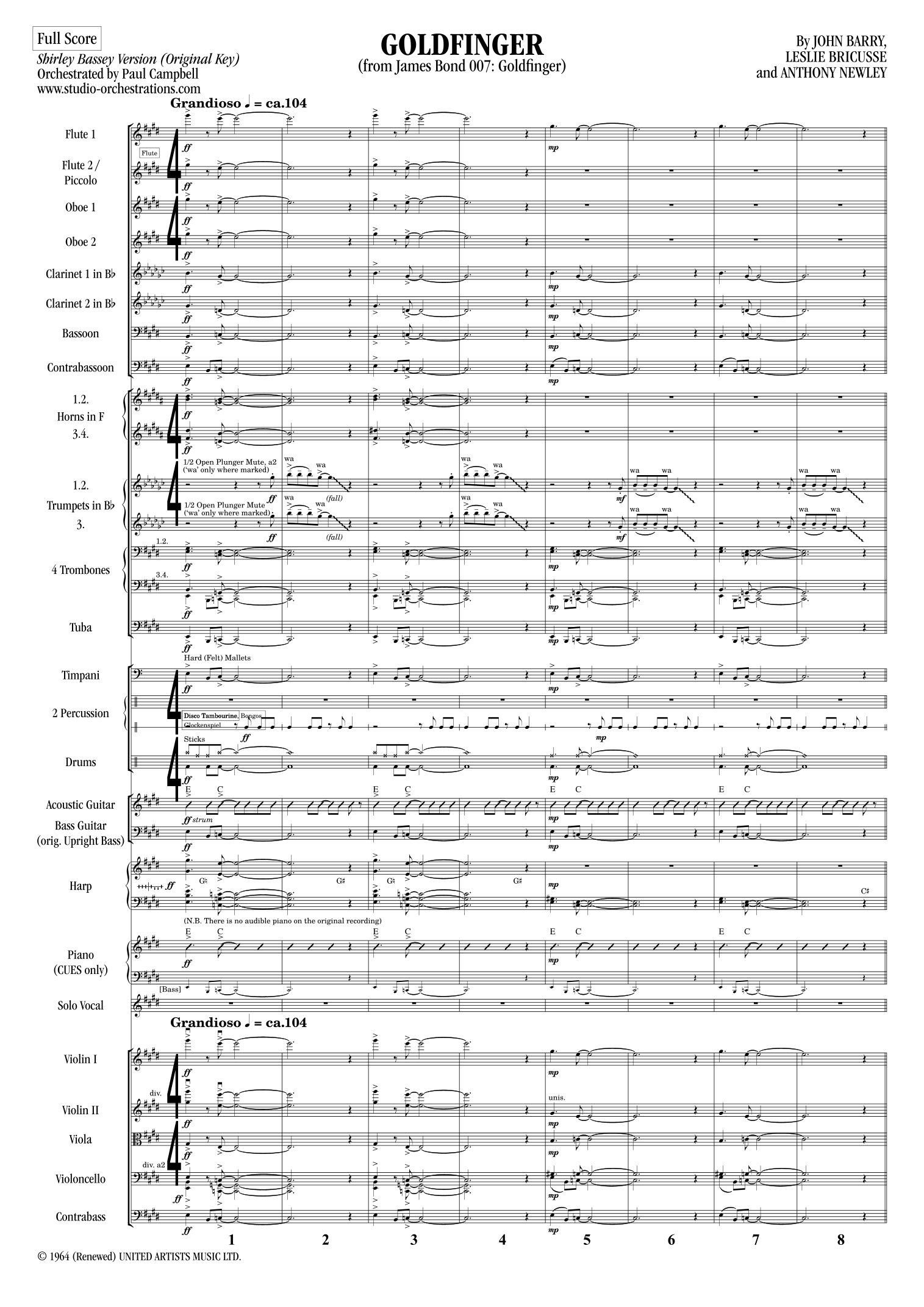 Goldfinger (arr. Paul Campbell / Studio Orchestrations) by John Barry Full Orchestra