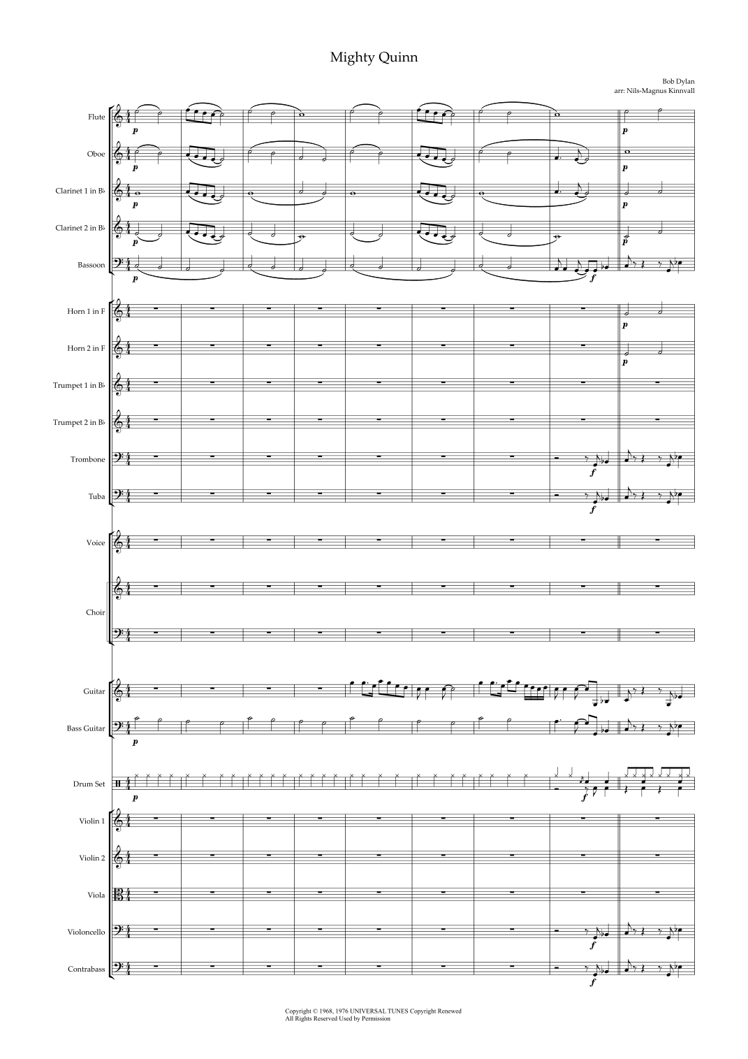 【鲍勃·迪伦《爱斯基摩人奎恩》管弦乐谱】Quinn, The Eskimo (The Mighty Quinn) (arr. Nils-Magnus Kinnvall) by Bob Dylan Full Orchestra PDF乐谱下载