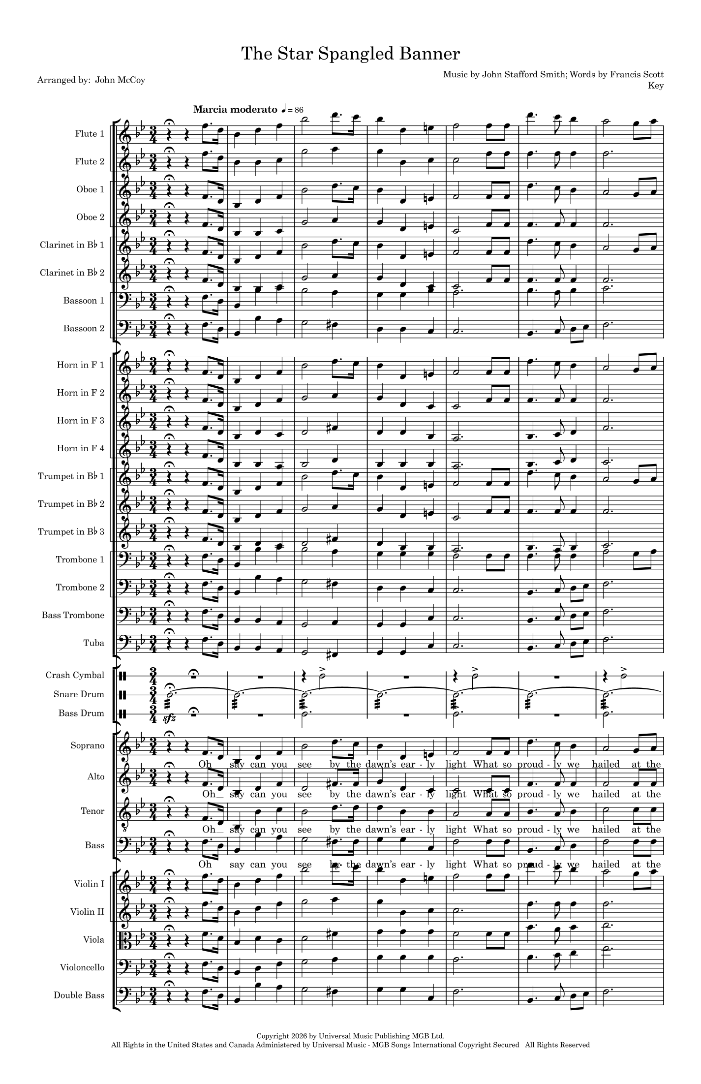 The Star Spangled Banner (arr. John McCoy) by Francis Scott Key Full Orchestra