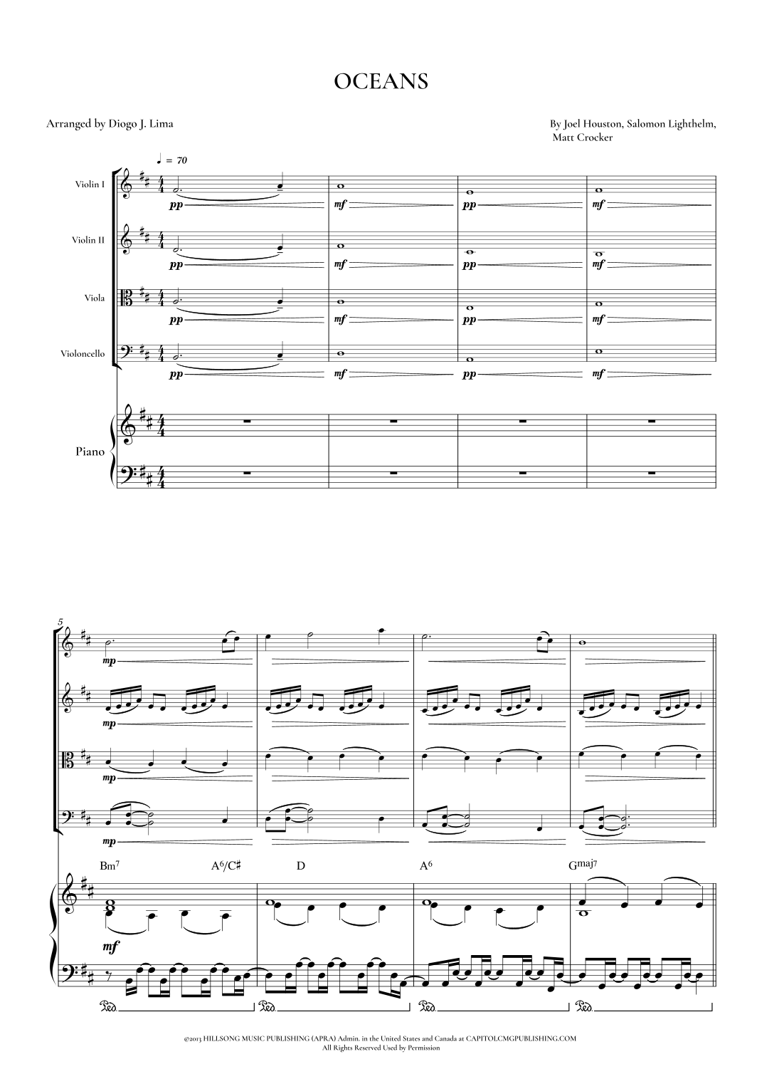 Oceans String Oceans (Where Feet May Fail) by Hillsong United Sheet Music for String ...