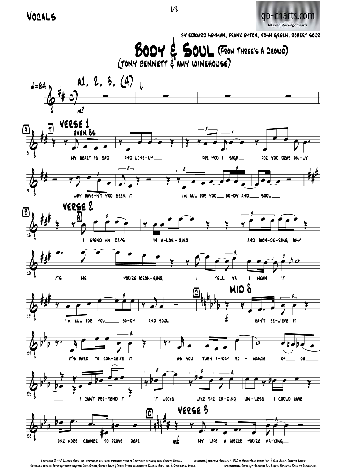 Body And Soul (arr. Andy Davidson go-charts.com) by Tony Bennett & Amy Winehouse Full Orchestra