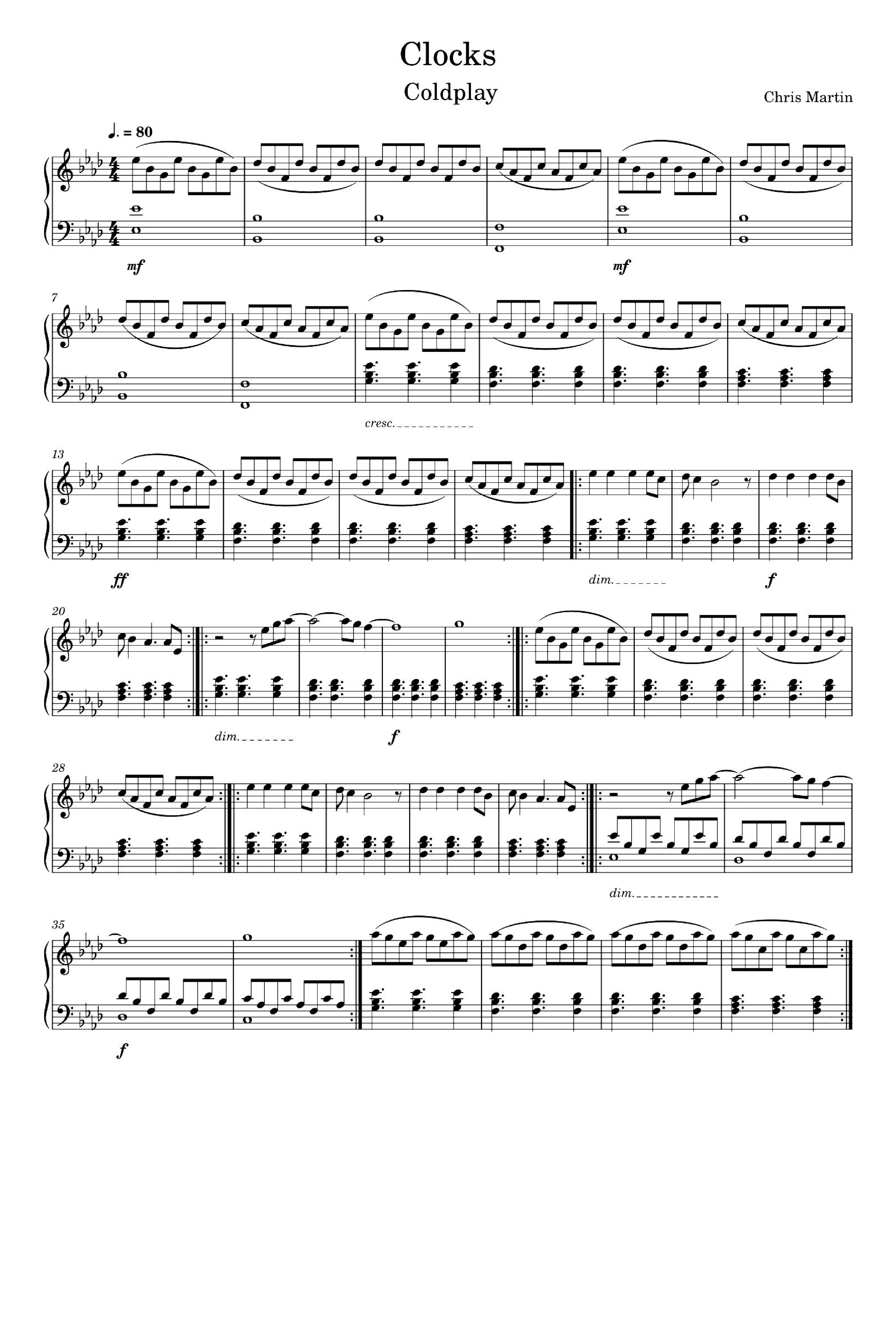 Clocks arr Coldplay By Coldplay Sheet Music For Piano Solo At Sheet 