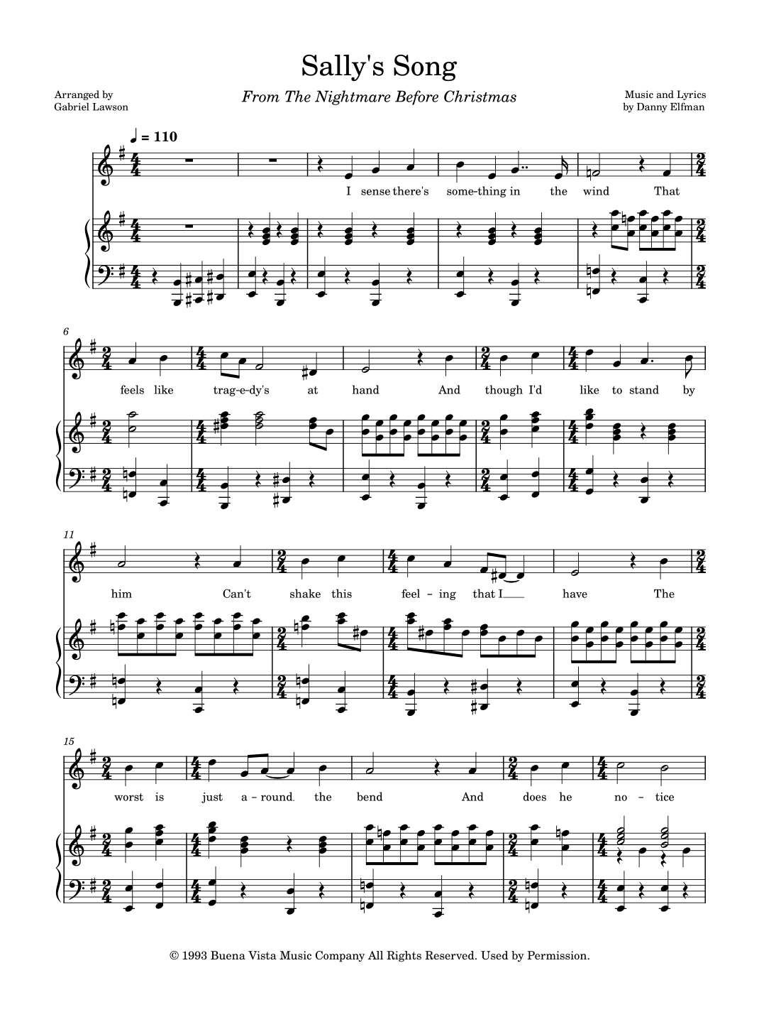 Sally s Song arr Gabriel Lawson By Danny Elfman Sheet Music For Sally s Song arr Gabriel Lawson By Danny Elfman Sheet Music For