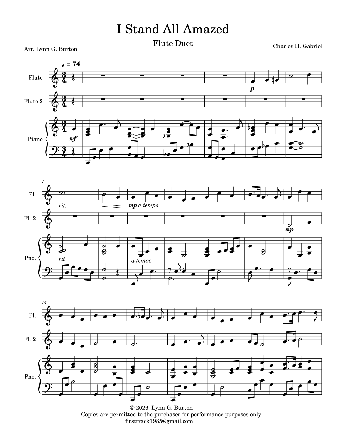 I Stand All Amazed by Charles H. Gabriel Sheet Music for Flute