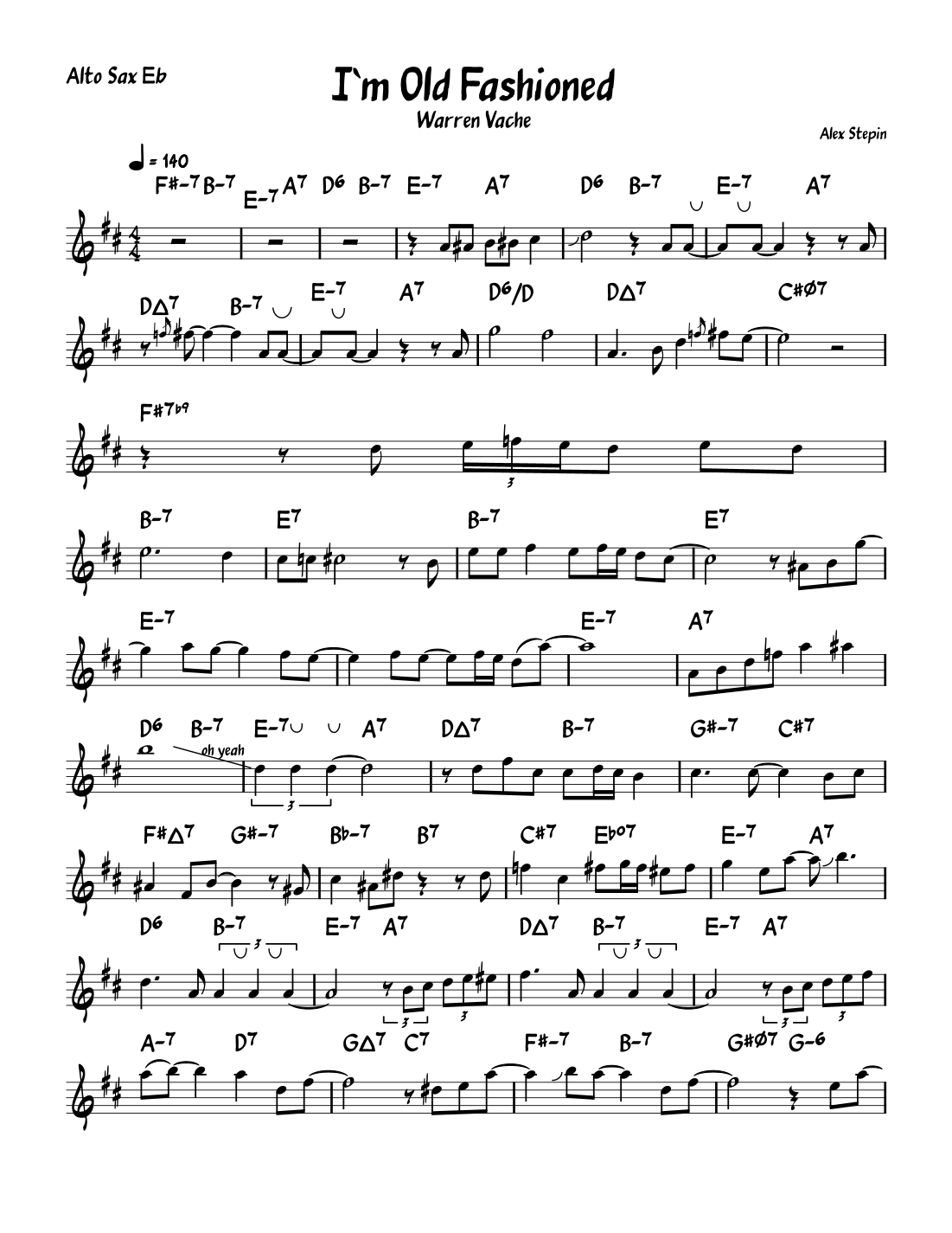 I'm Old Fashioned Sheet Music Warren Vache Alto Sax Solo