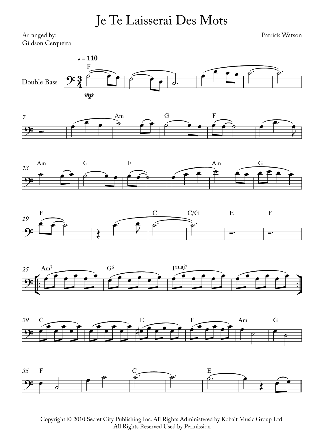 Je Te Laisserai Des Mots (arr. Gildson Cerqueira) Digital Sheet Music