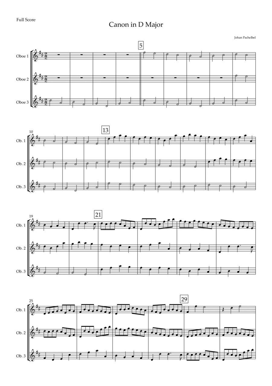 Canon in D Major (Johann Pachelbel) for Oboe Trio (arr. Fabio Britto