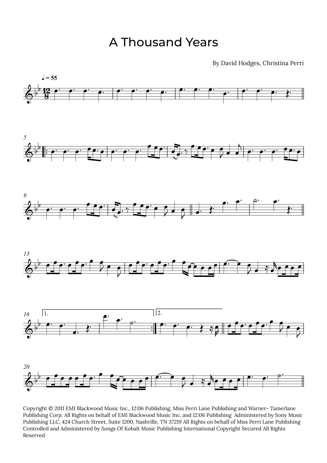 A Thousand Years (arr. Alex Nunes Rodrigues) Partituras Digitales