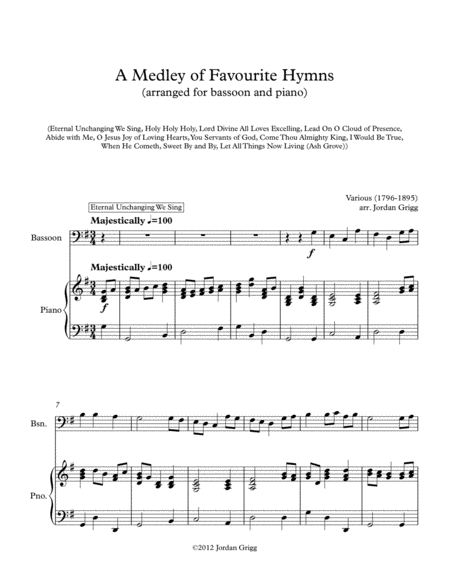 A Medley of Favourite Hymns (bassoon and piano) (arr. Jordan Grigg) Digital Sheet Music