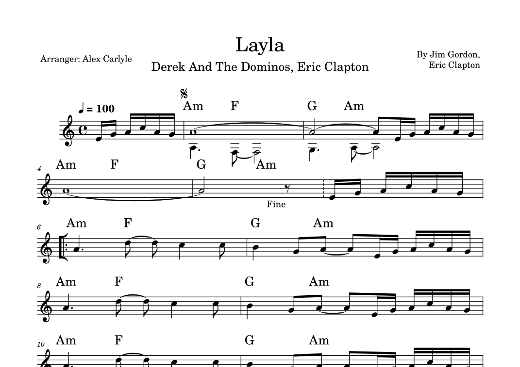 Layla by Derek & the Dominos Sheet Music for Real Book – Melody