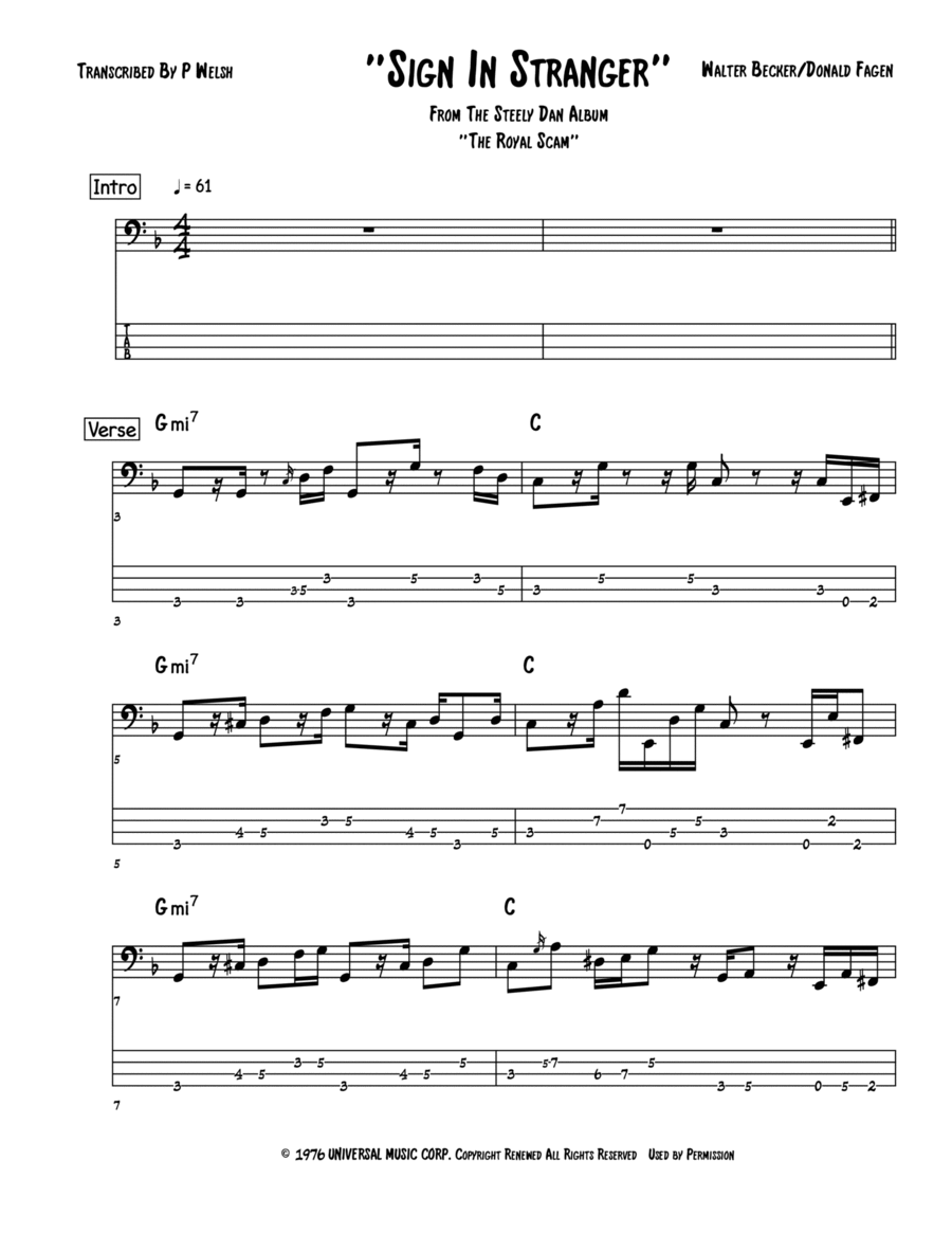 Sign In Stranger (arr. Accubass) by Steely Dan Sheet Music for Bass ...