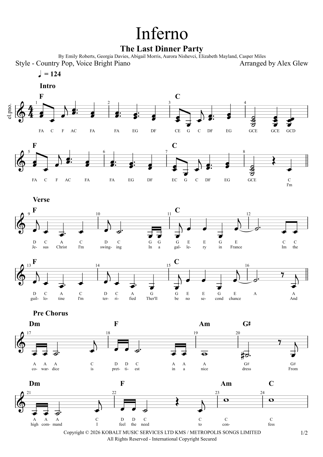 Inferno (arr. Alex Glew) by Georgia Davies Sheet Music for Lead Sheet ...