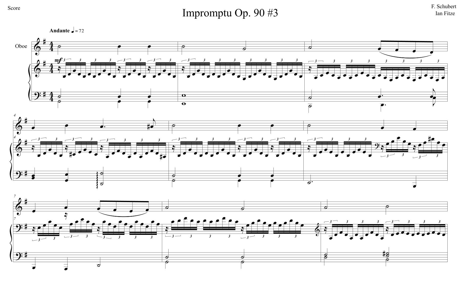 Impromptu Op. 90 #3 (arr. Ian Fitze) Sheet Music | F. Schubert | Oboe ...