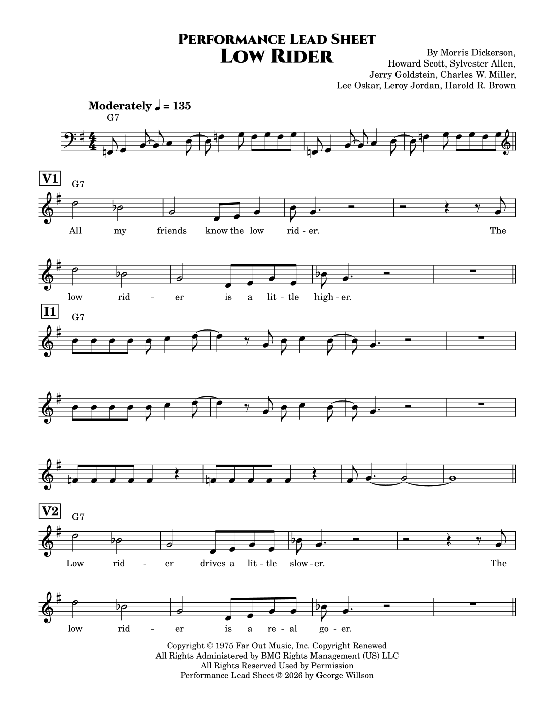Low Rider Notes Low Rider (arr. George Willson) by War Sheet Music for Lead Sheet ...