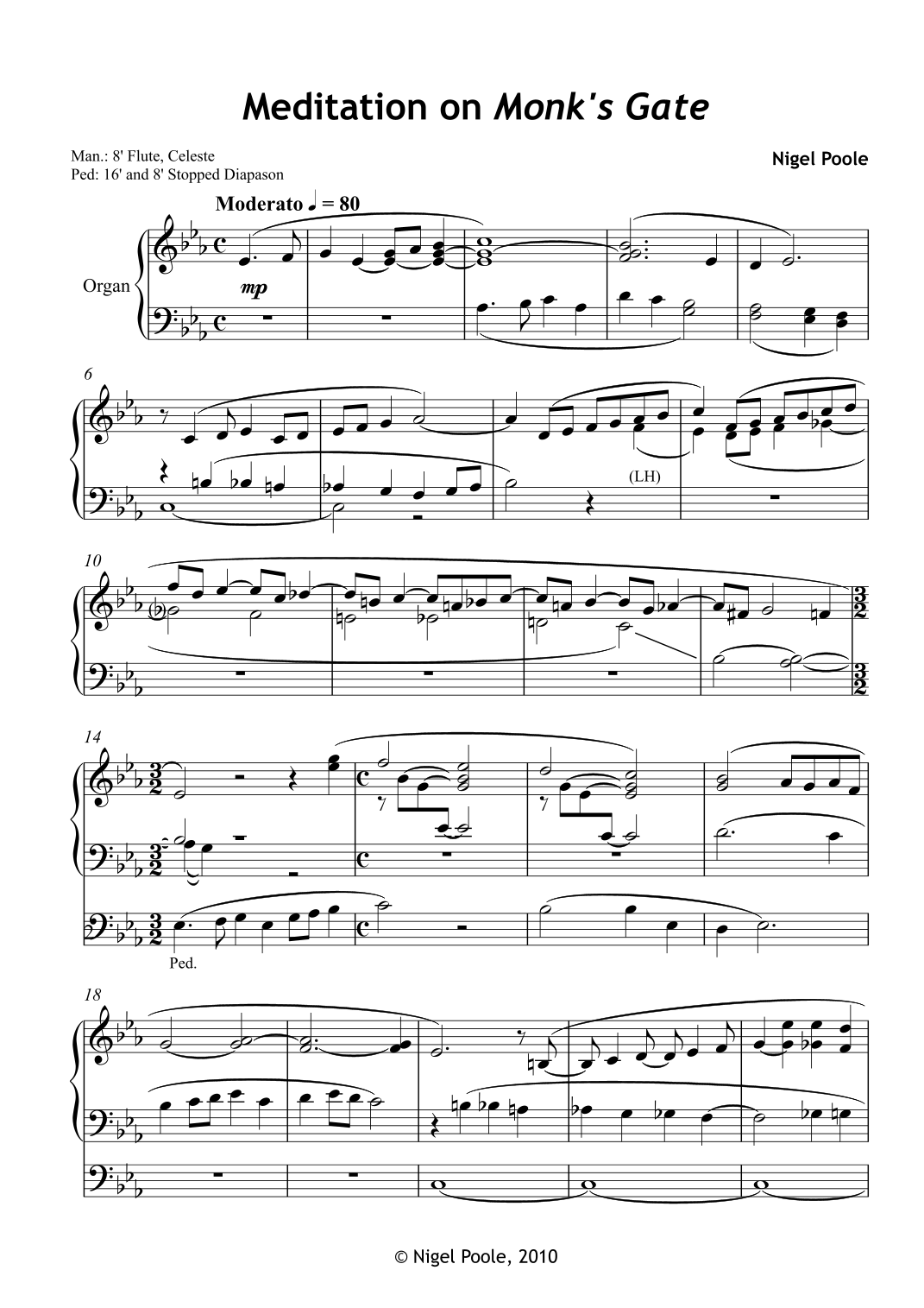 Meditation on "Monk's Gate" Sheet Music Nigel Poole Organ