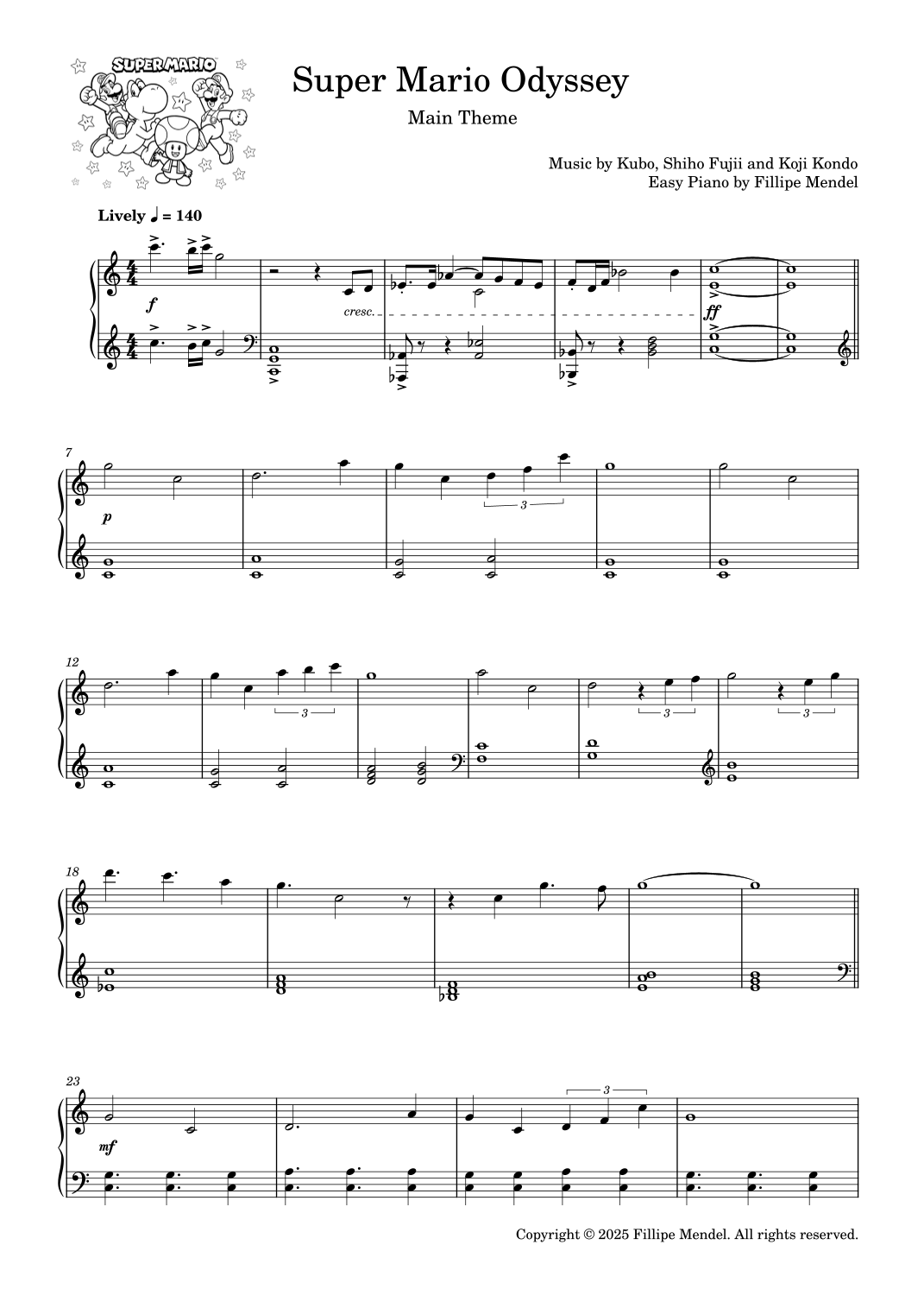 Super Mario Odyssey Main Theme (arr. Fillipe Mendel) par Koji Kondo ...
