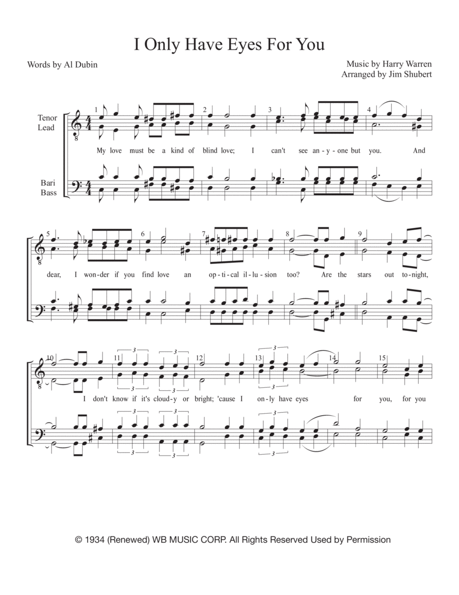 I Only Have Eyes For You Sheet Music Harry Warren TTBB Choir
