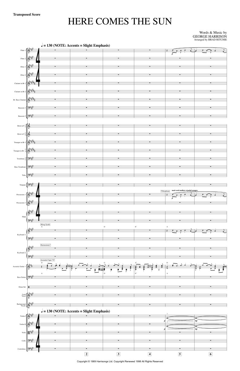 Here Comes The Sun (arr. Brad Ritchie) by The Beatles Sheet Music for