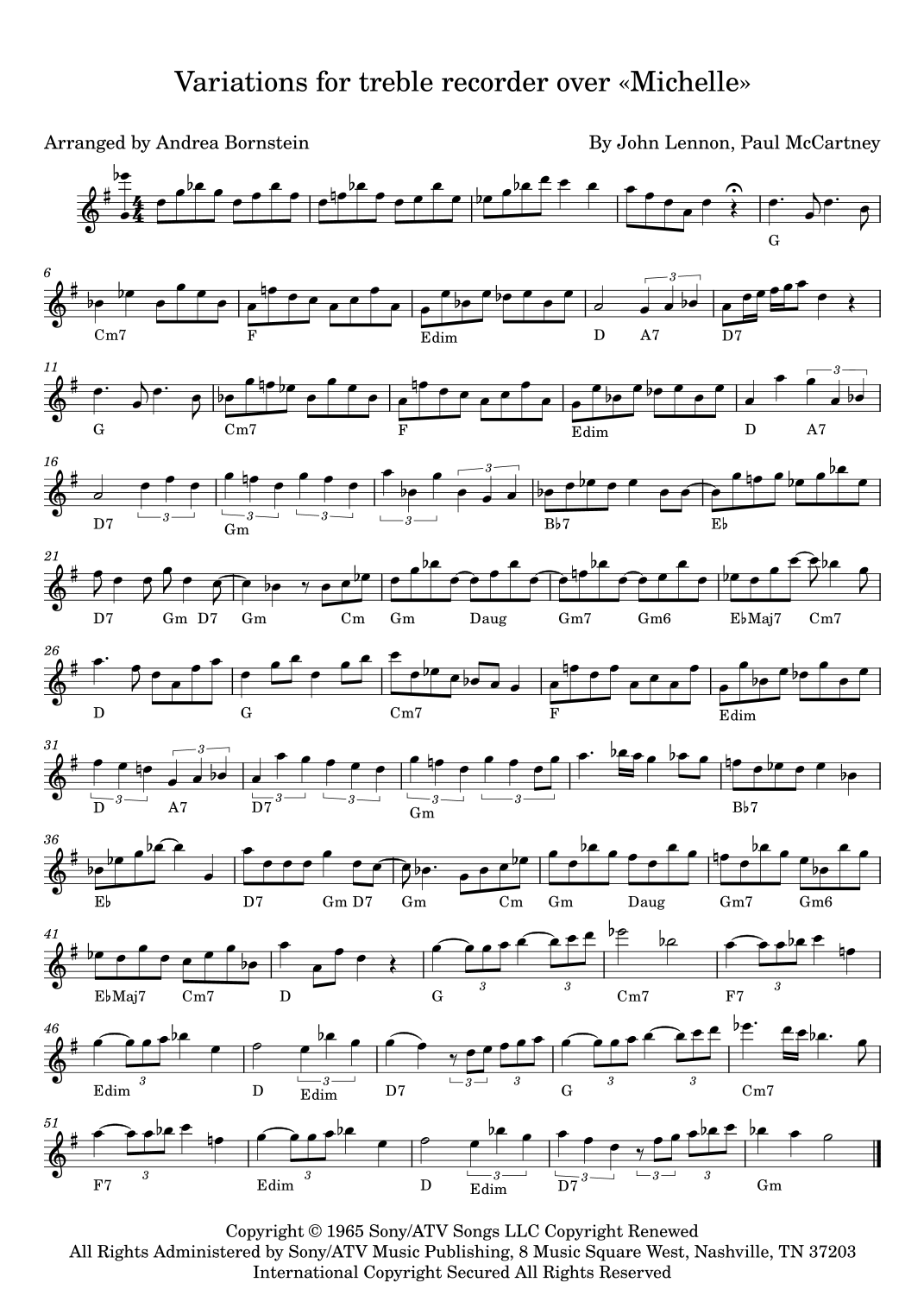 Michelle (arr. Andrea Bornstein) by The Beatles Sheet Music for ...