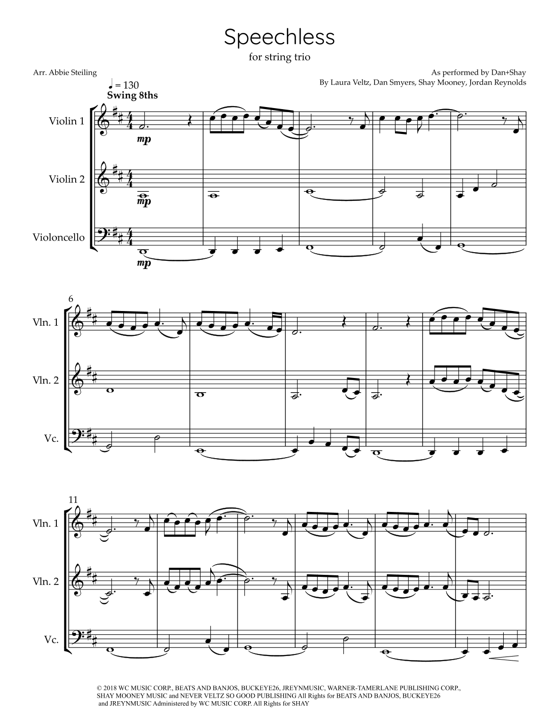 Shay Sheets Speechless (arr. Abbie Steiling) by Dan + Shay Sheet Music for String ...