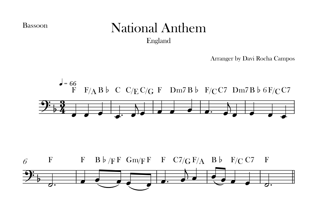 National Anthem (arr. Davi Rocha Campos) Sheet Music Davi Rocha Campos Bassoon Solo