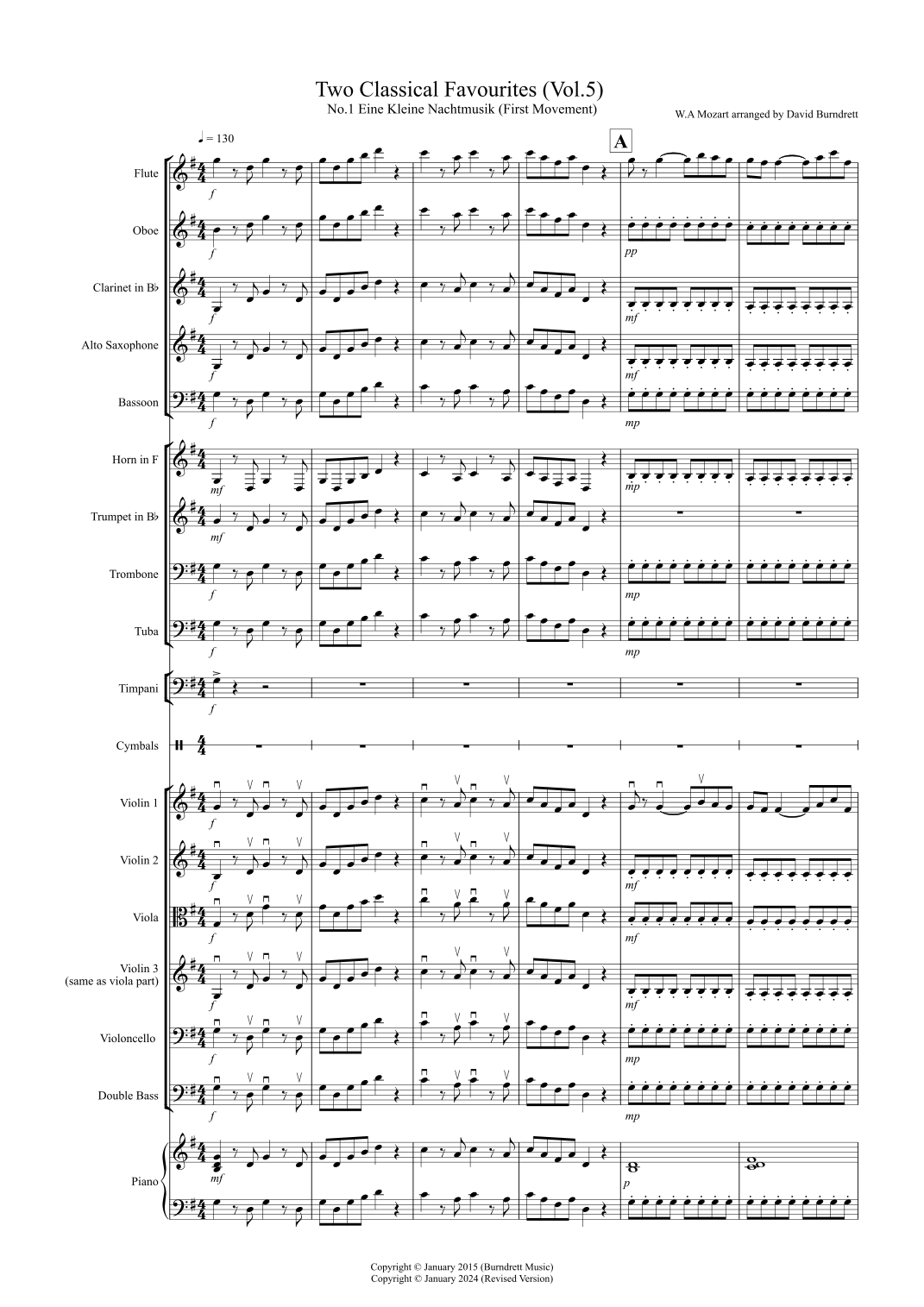 【莫扎特、贝多芬《校园管弦乐团古典名曲2首（第五册）》（大卫·伯恩德雷特改编）管弦乐总谱】2 Classical Favourites for School Orchestra (volume five) (arr. David Burndrett) by Wolfgang Amadeus Mozart, Ludwig van Beethoven Full Orchestra PDF乐谱下载