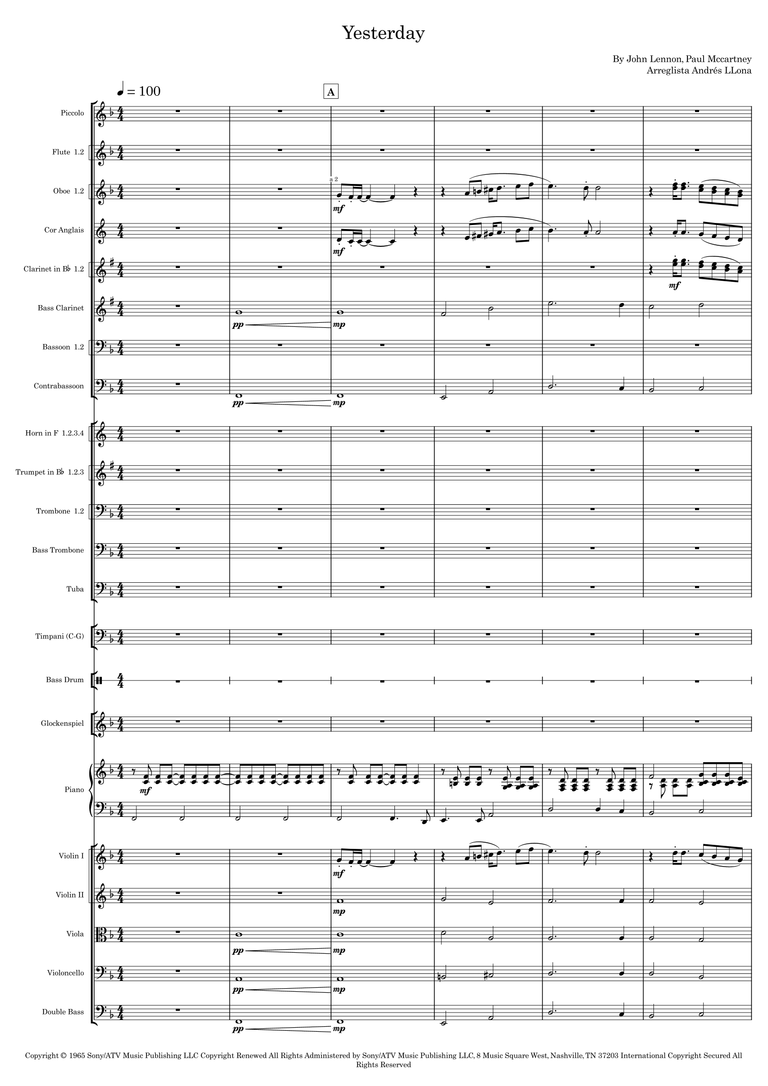 Yesterday (arr. Andrés LLona) by Adam Levine & Tony Lucca Full Orchestra