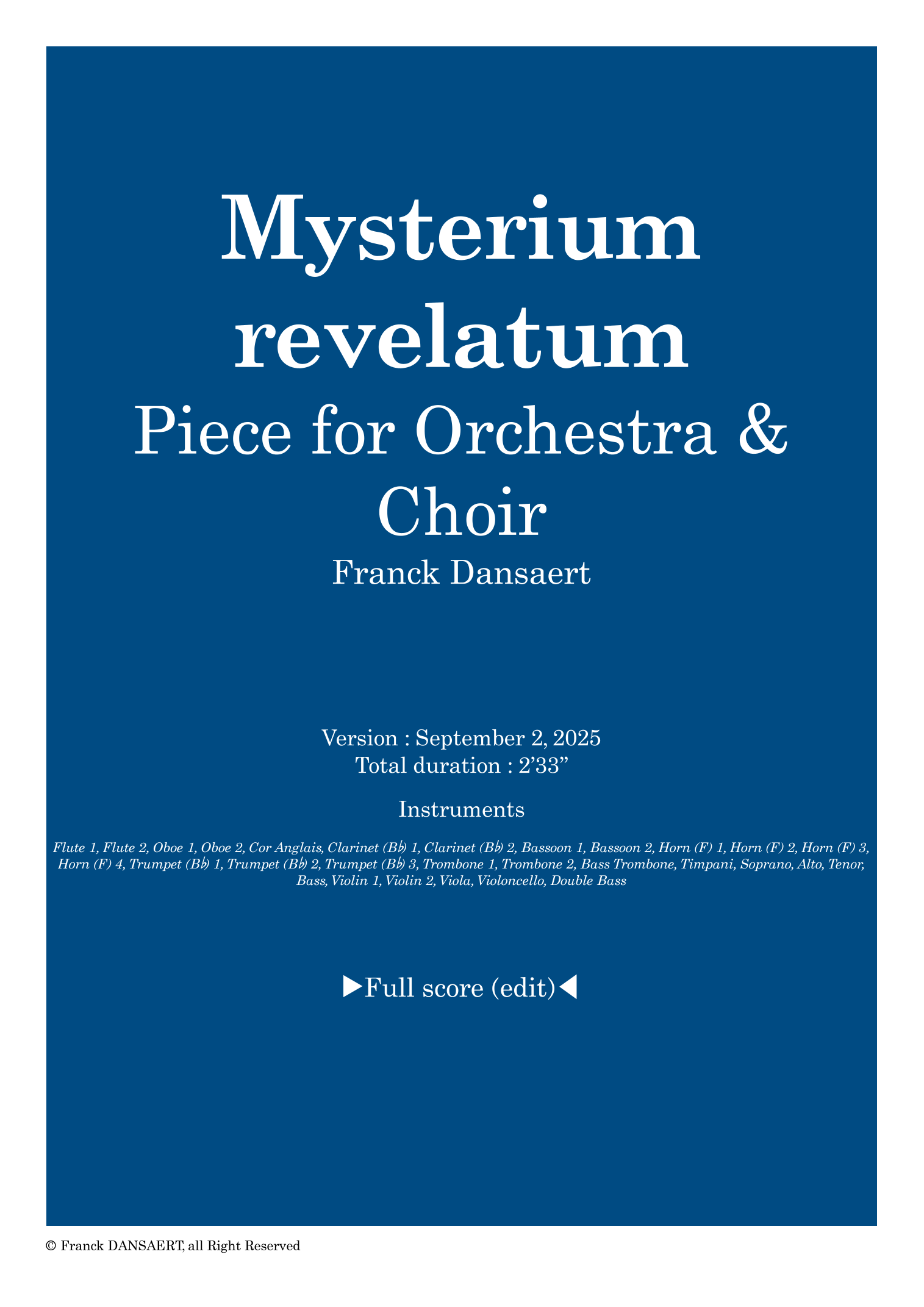 Mysterium Revelatum - Score Only by Franck Dansaert Full Orchestra