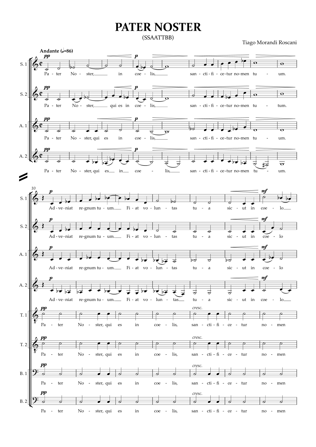 Pater Noster by Tiago Roscani Sheet Music for SATB divisi Choir at ...