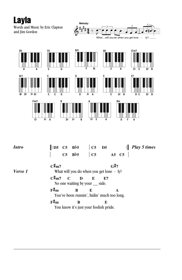 Layla by Derek And The Dominos Sheet Music for Easy Piano (arr