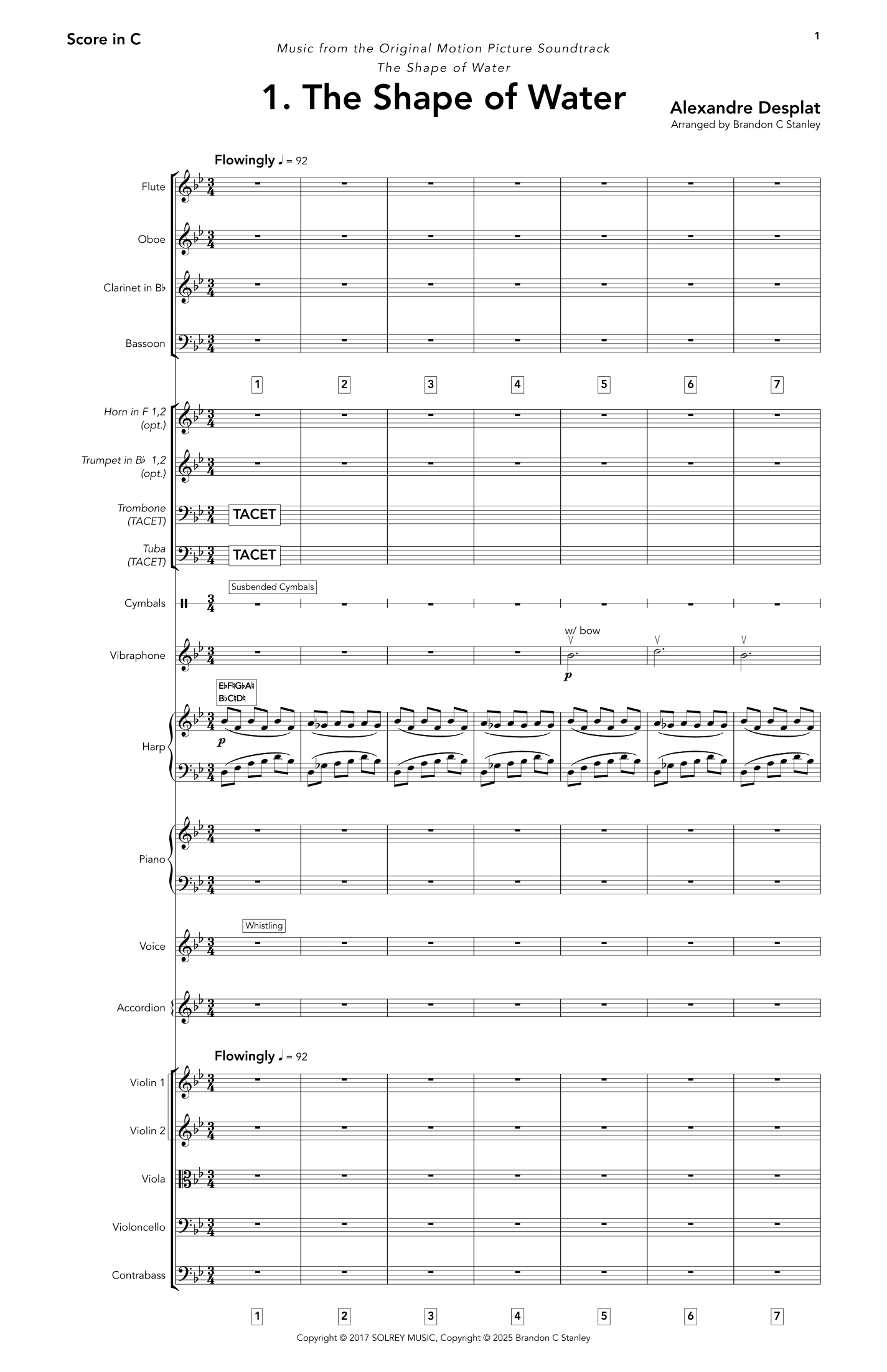 The Shape Of Water (arr. Brandon C Stanley) by Alexandre Desplat Full Orchestra