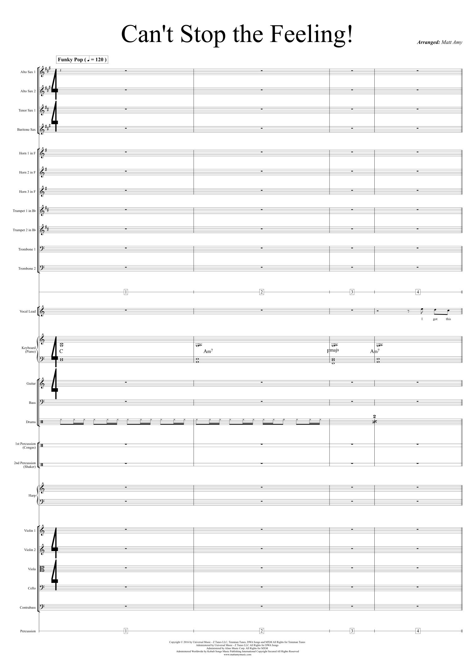 Can't Stop The Feeling! (arr. Matt Amy) by Justin Timberlake Full Orchestra