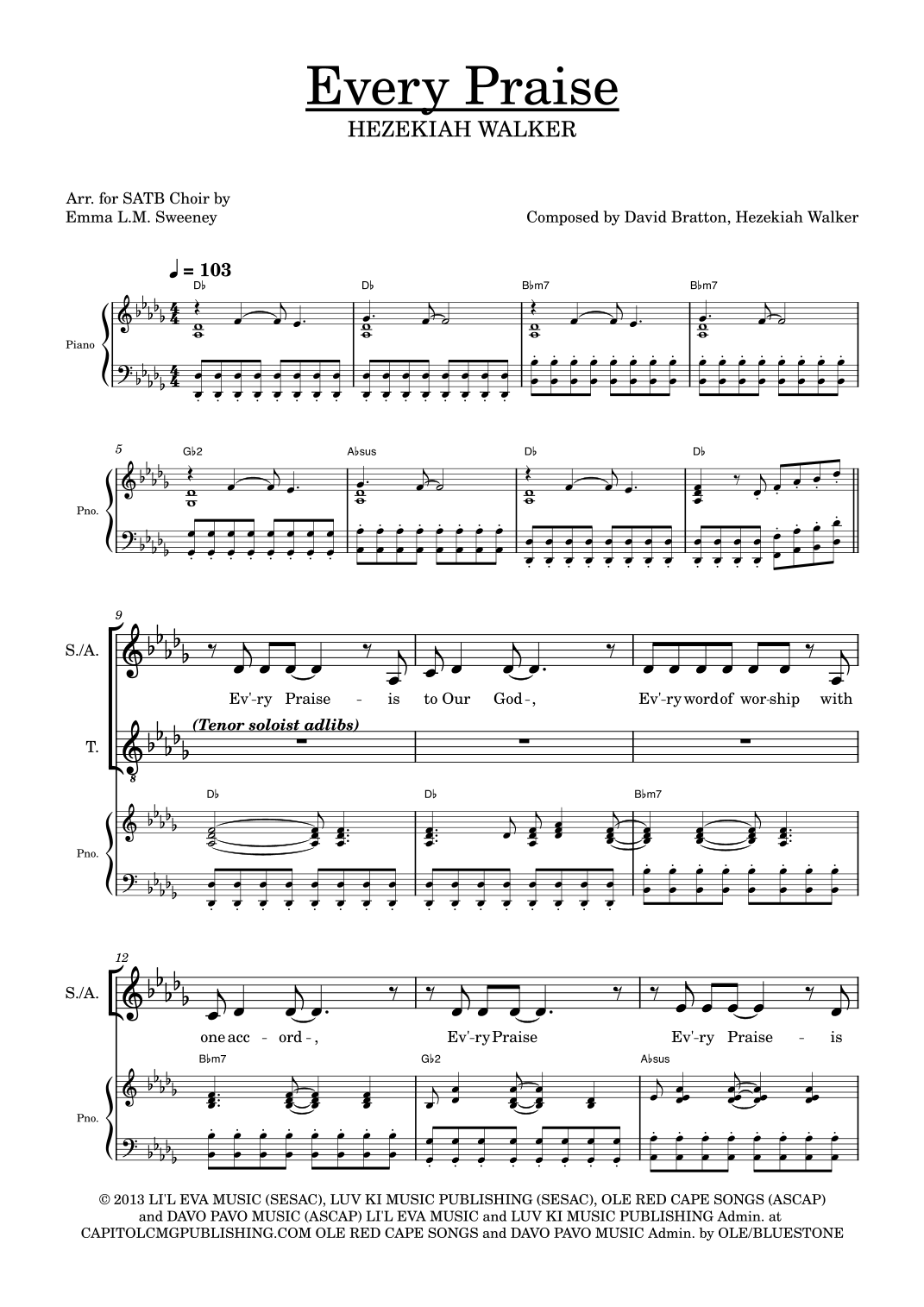 Every Praise by Hezekiah Walker Sheet Music for SATB Choir (arr. Emma L ...