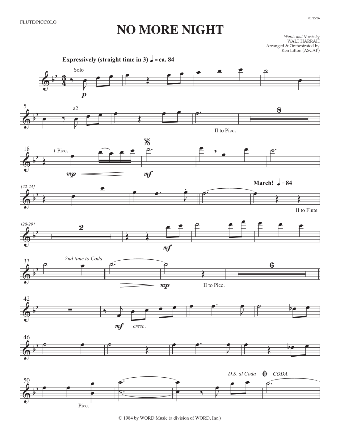 No More Night (arr. Ken Litton) by Walt Harrah Full Orchestra