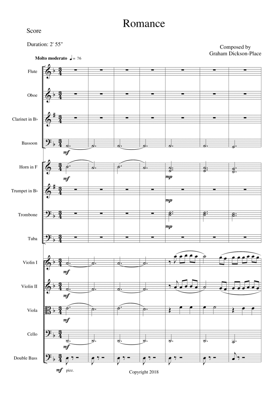 【格雷厄姆·迪克森-普雷斯《浪漫曲》管弦乐谱】Romance - Original composition by Graham Dickson-Place for Full Orchestra by Graham Dickson-Place Full Orchestra PDF乐谱下载
