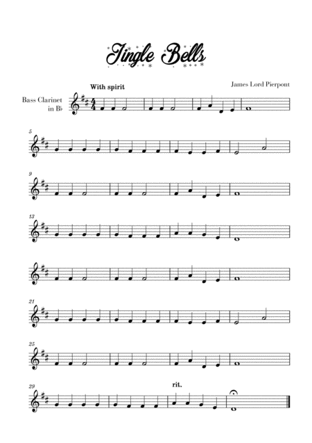 Jingle Bells Easy Beginner for Bass Clarinet arr Cadenza Editions Jingle Bells Easy Beginner for Bass Clarinet arr Cadenza Editions