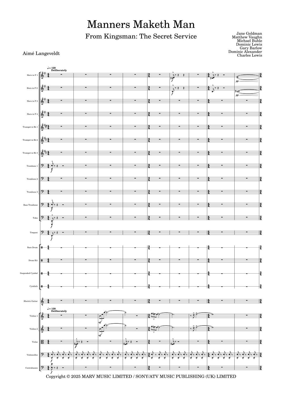 Manners Maketh Man (arr. Aimé Langeveldt) by Dominic Lewis Full Orchestra
