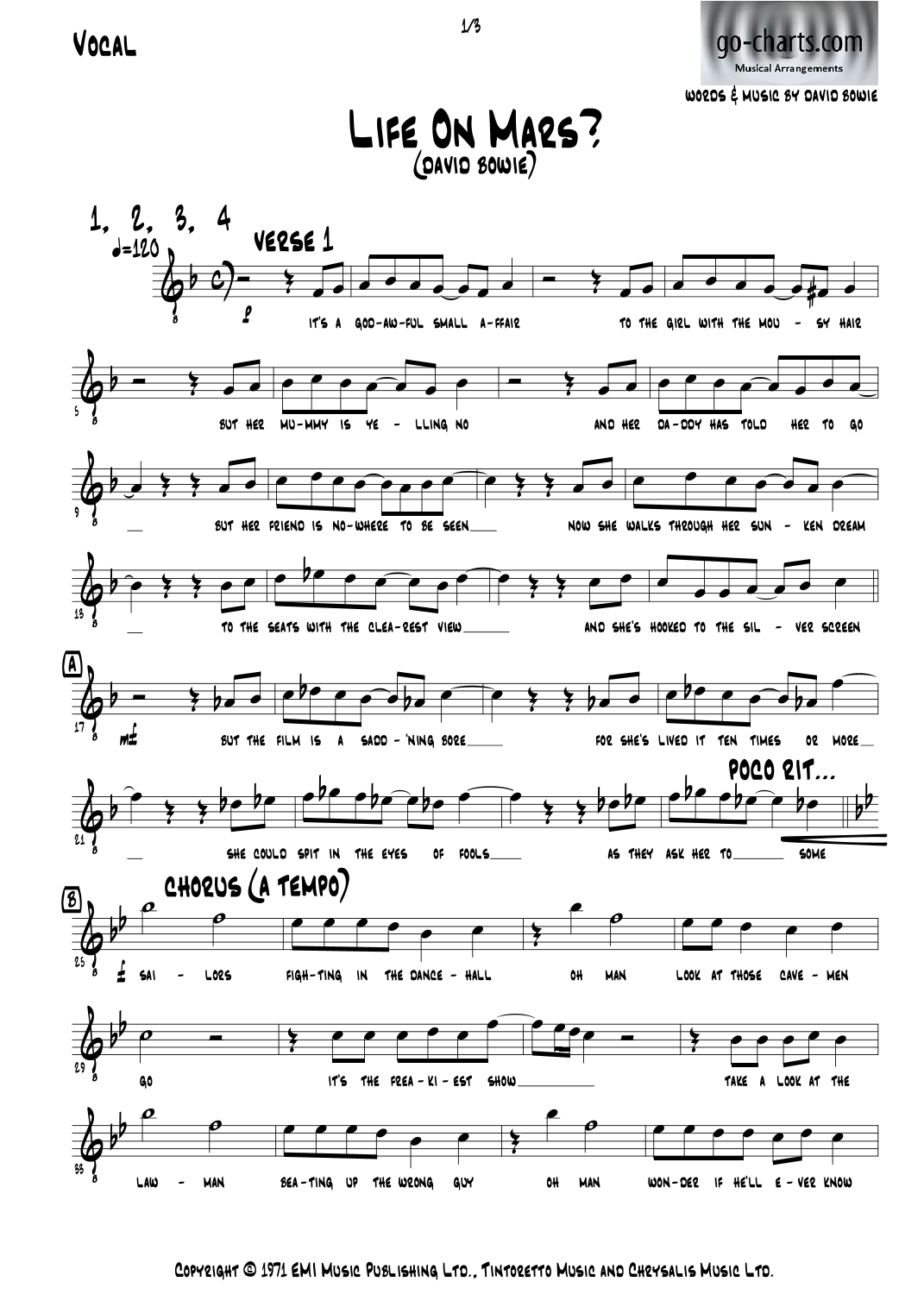 Life On Mars (arr. Andy Davidson go-charts.com) by David Bowie 管弦乐团 - 预览