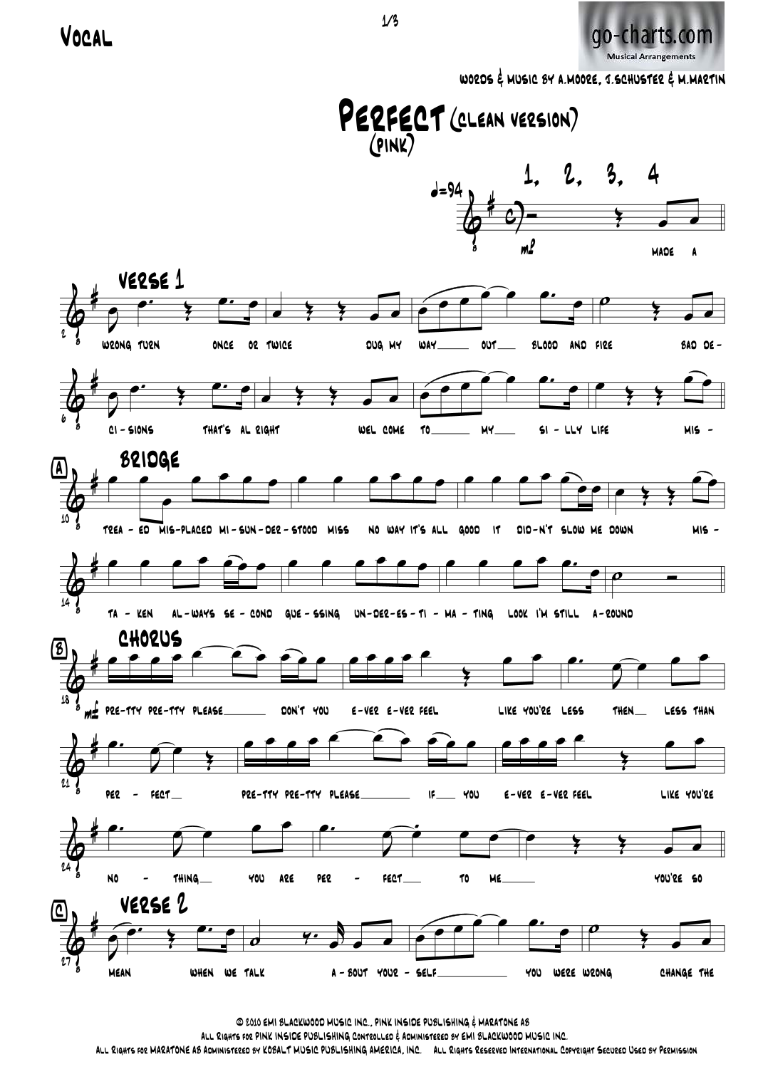 【粉红佳人《完美无瑕》管弦乐总谱】F***in' Perfect (arr. Andy Davidson go-charts.com) by Pink Full Orchestra PDF乐谱下载