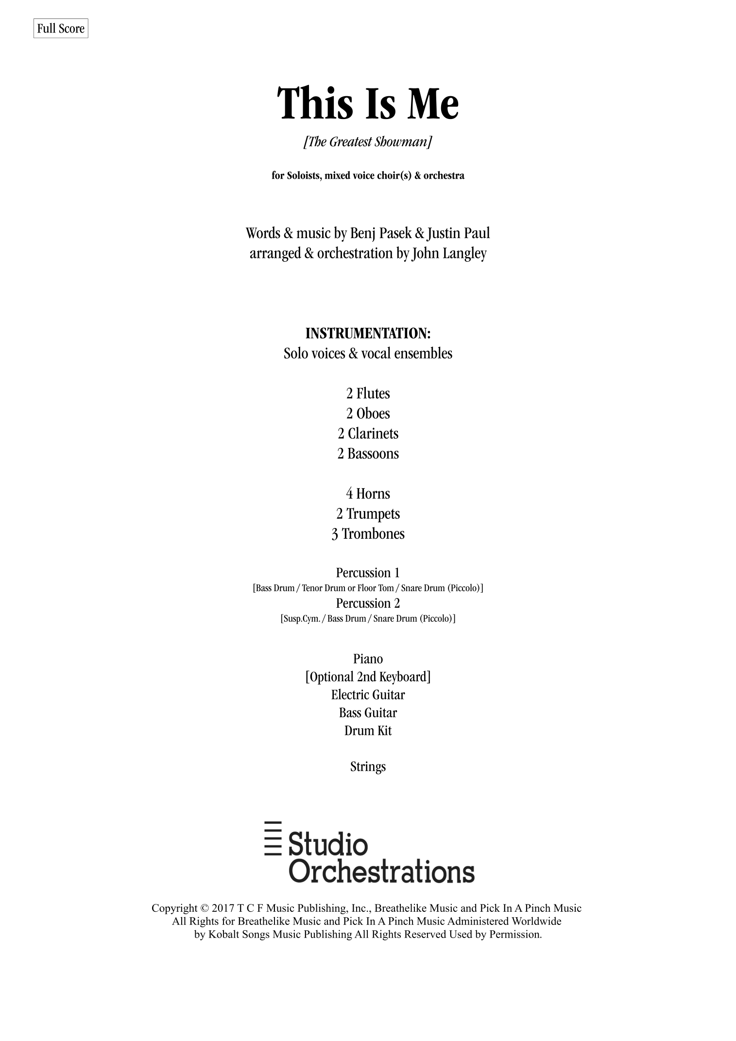 This Is Me (arr. John Langley (for Studio Orchestrations)) by Best Movie Soundtracks Steven C Full Orchestra