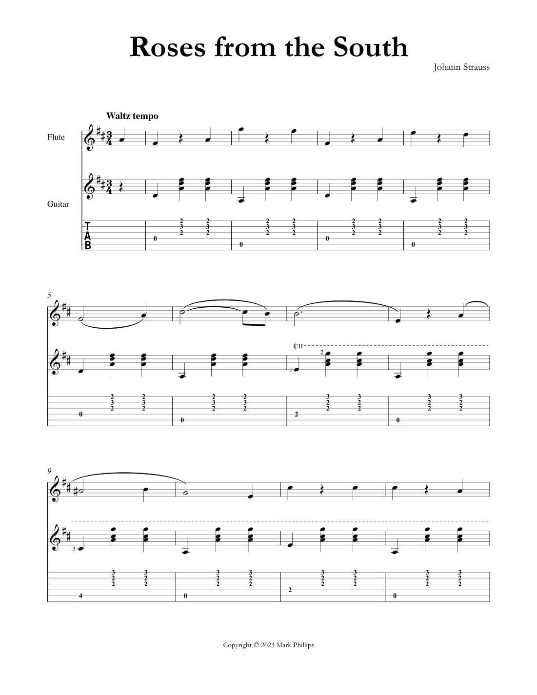 Roses from the South (arr. Mark Phillips by Johann Strauss Sheet Music ...