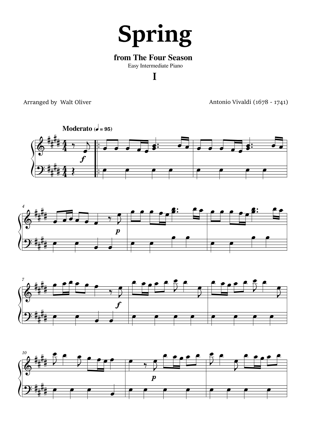 Vivaldi - The Four Seasons - Spring - 1st mov. - Easy Intermediate ...