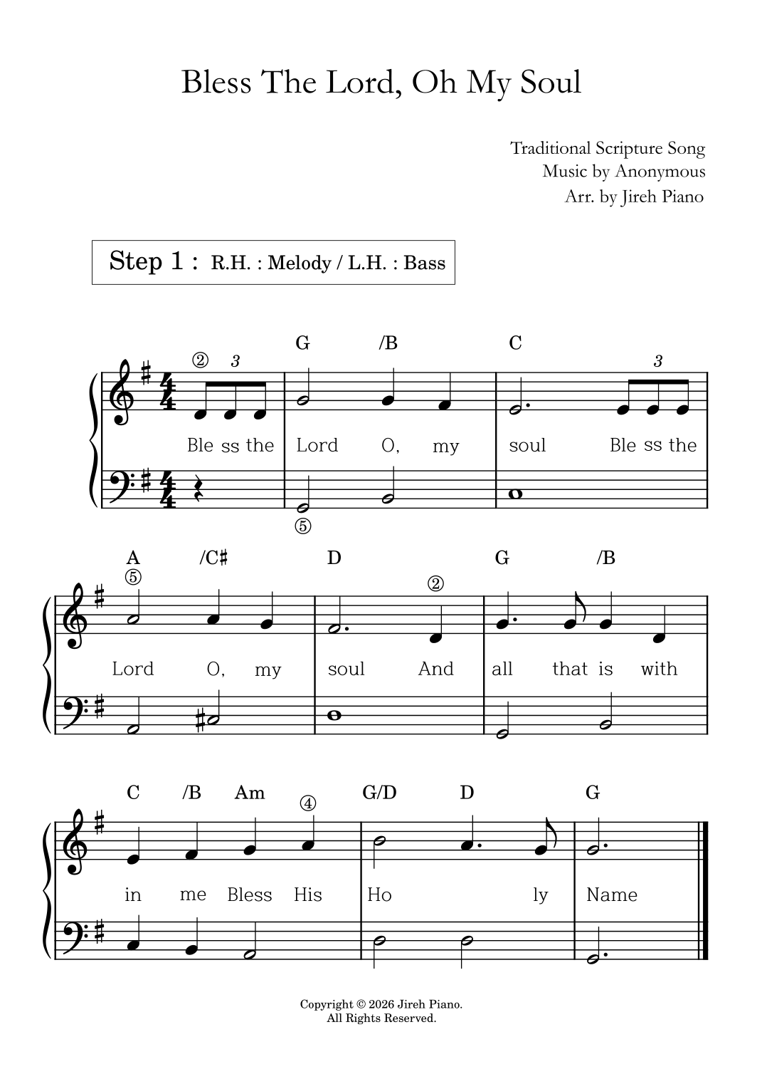 Music Notes With Scriptures 7-Step Piano Arrangement: Bless the Lord, O My Soul (arr. Jireh Music ...