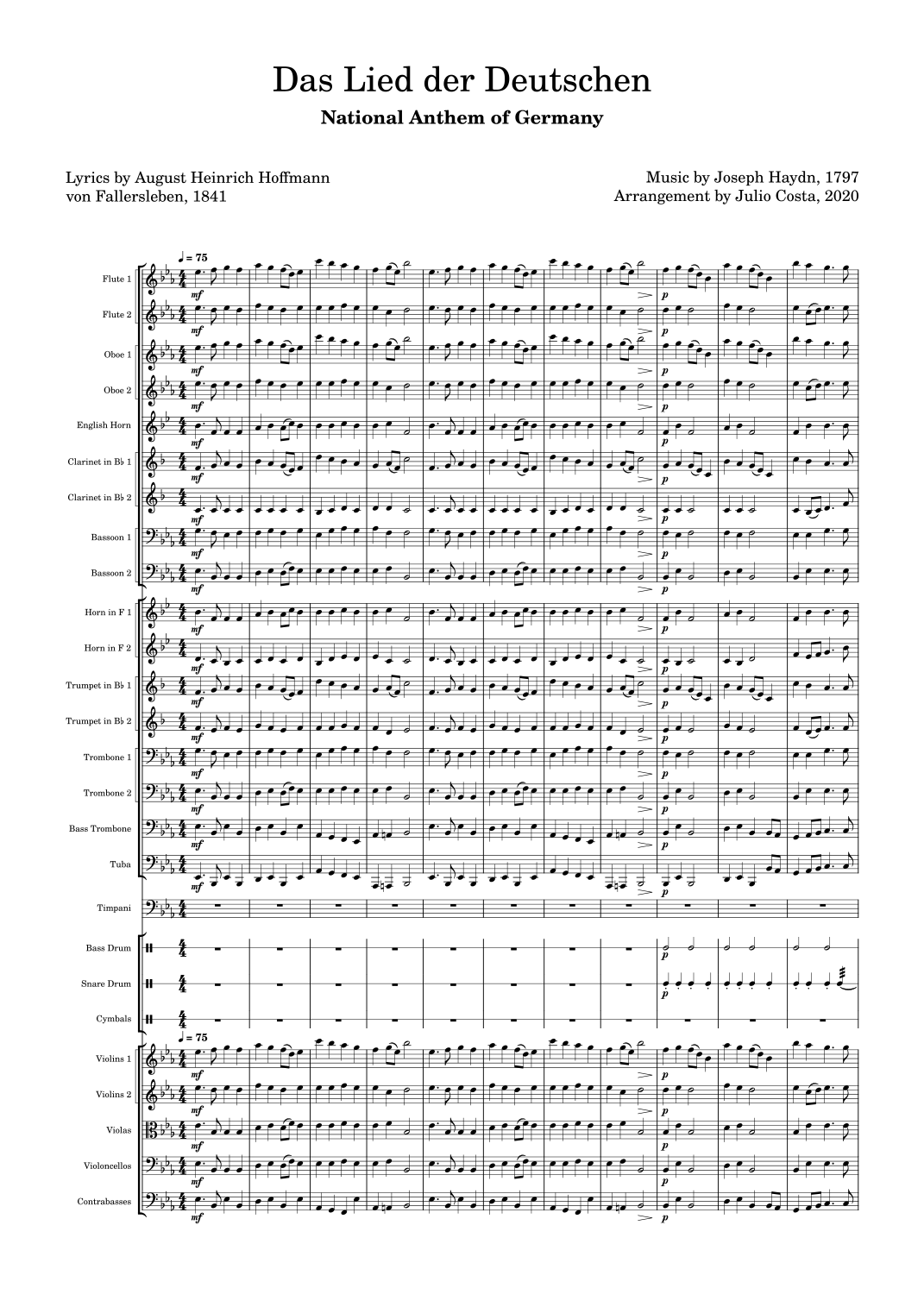 德国国歌管弦乐版 National Anthem of Germany for Orchestra (arr. Julio Costa) by Joseph Haydn Full Orchestra - 预览
