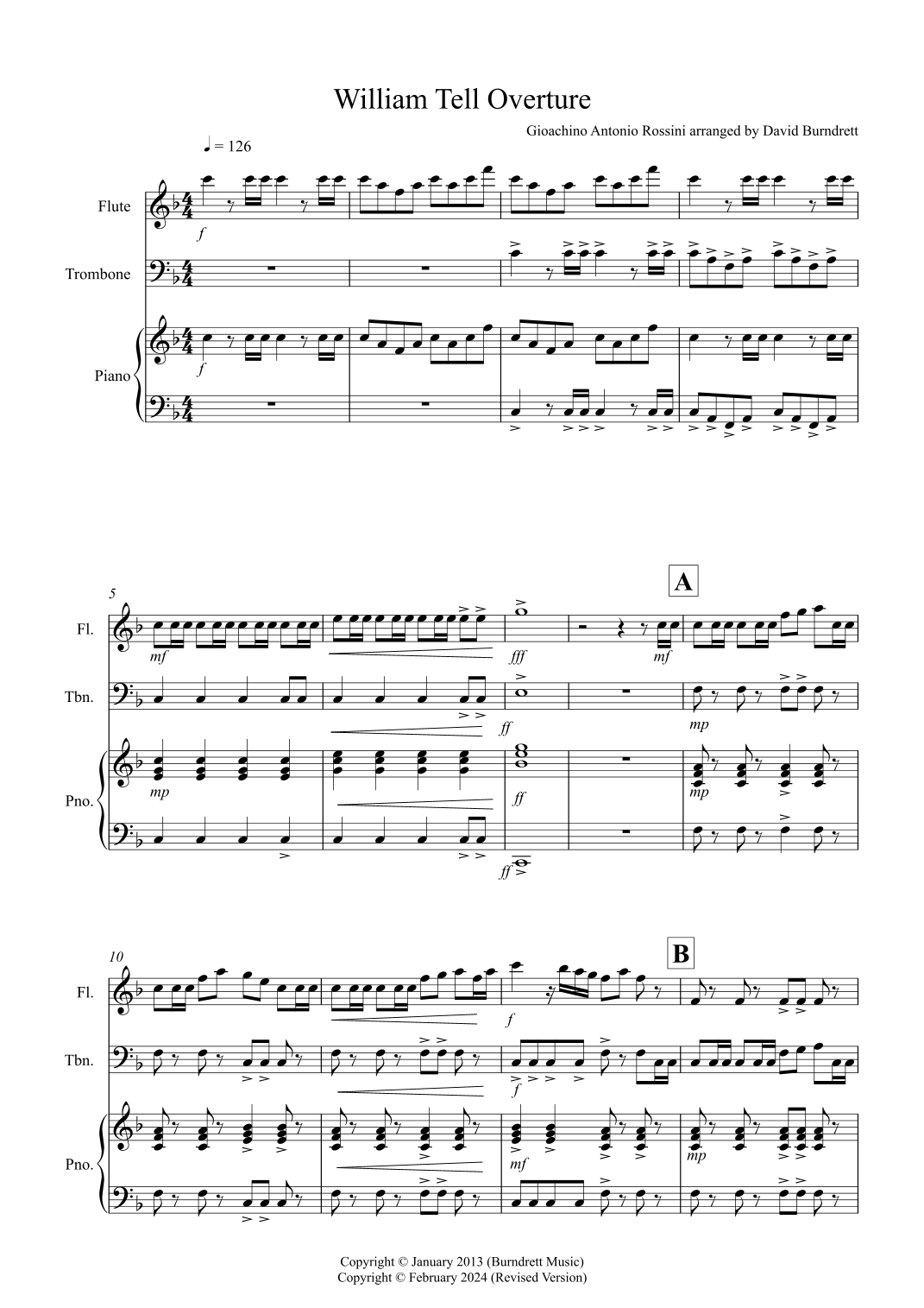 William Tell Overture for Flute and Trombone Duet (arr. David Burndrett