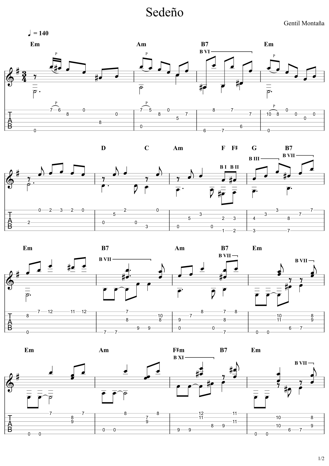 Sedeño by Gentil Montaña Sheet Music for Guitar Tab (arr. Leo Baeza) at ...